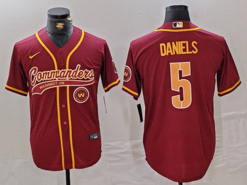 Men Washington Commanders 5 Daniels Red Joint Name 2024 Nike Limited NFL Jersey style 1